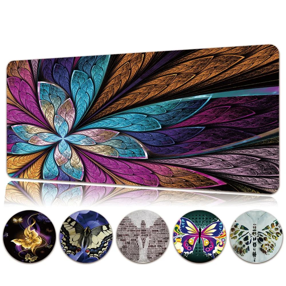 

Игровой коврик для мыши с рисунком бабочки, нескользящий большой коврик для мыши из искусственной кожи, водонепроницаемый офисный Настольный коврик для компьютера