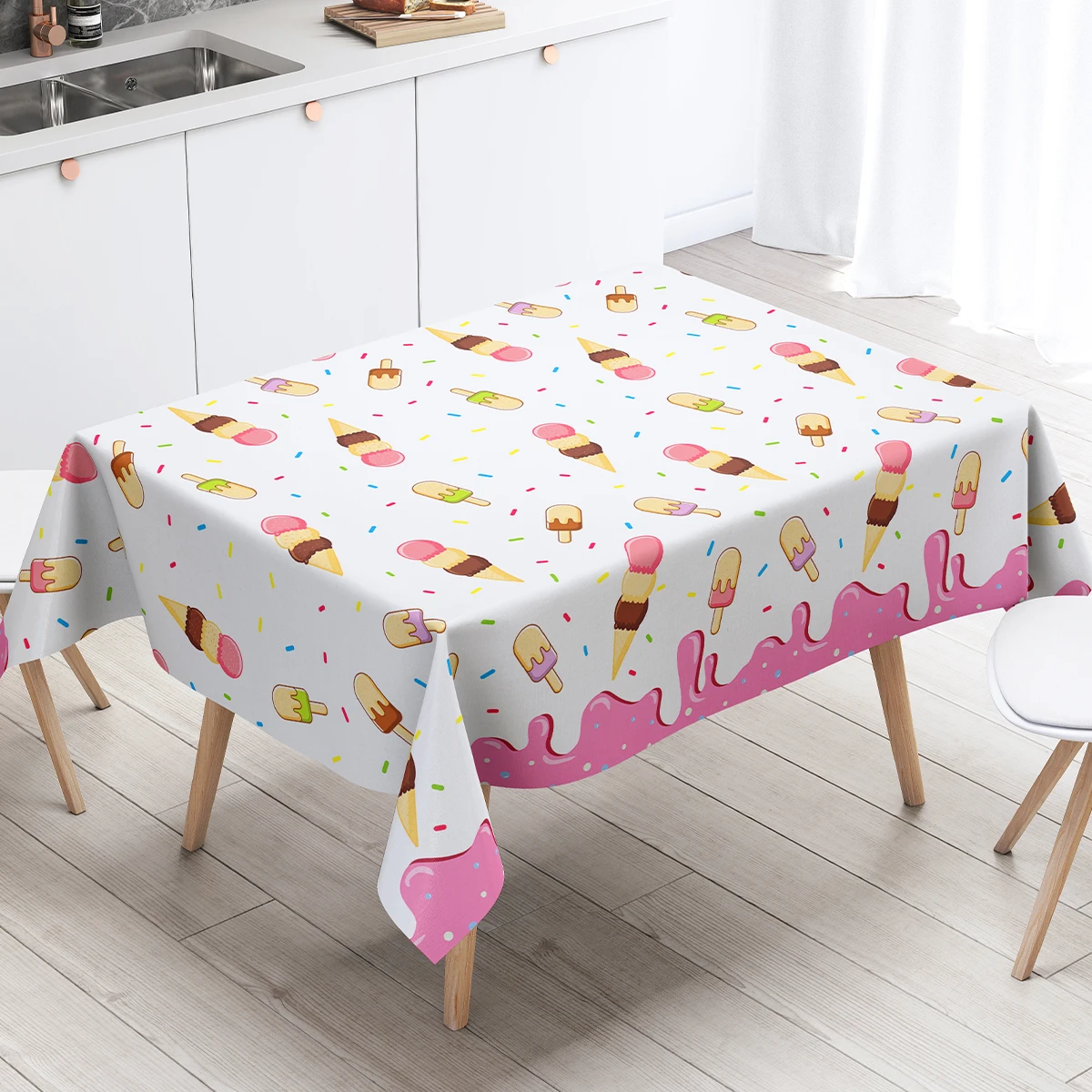 Summer Ice Cream Theme Tablecloth Sweet Cone Table Cover Waterproof Table Decor Birthday Party Supplies Girl Boy Party Decors