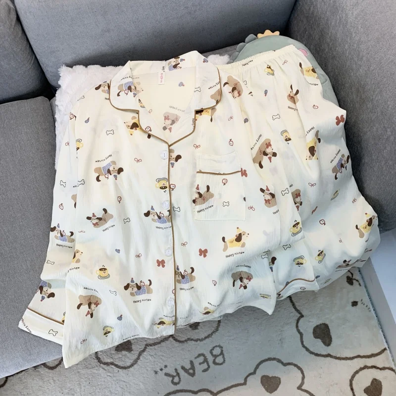 

Korean Simple Casual Spring New Women's Pajamas Set Cat Cap Dog Letter Print Women's Sleepwear Sweet Cute Fashion Pajamas Set