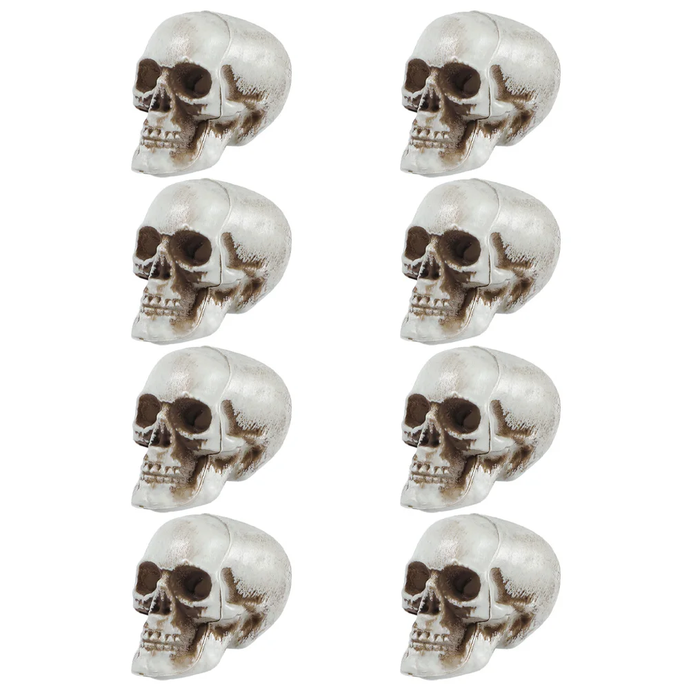 8pcs Plastic Crafts Halloween Decor Skull Crafts Adornment Small Skull Decor Props Party Decoration Indoor Outdoor