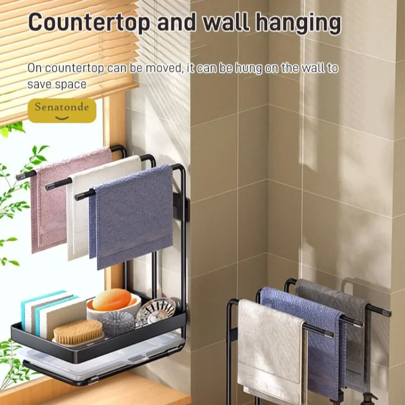 

Kitchen rags thickened shelf wall-mounted towel draining rack countertop kitchen supplies dual-purpose all-in-one organizer