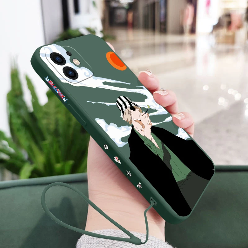 Anime Bleach Kurosaki Phone Case For iPhone 15 14 13 12 11 Pro Max Mini X XR XS MAX SE20 8 7 6 6S Plus Silicone with Hand Strap