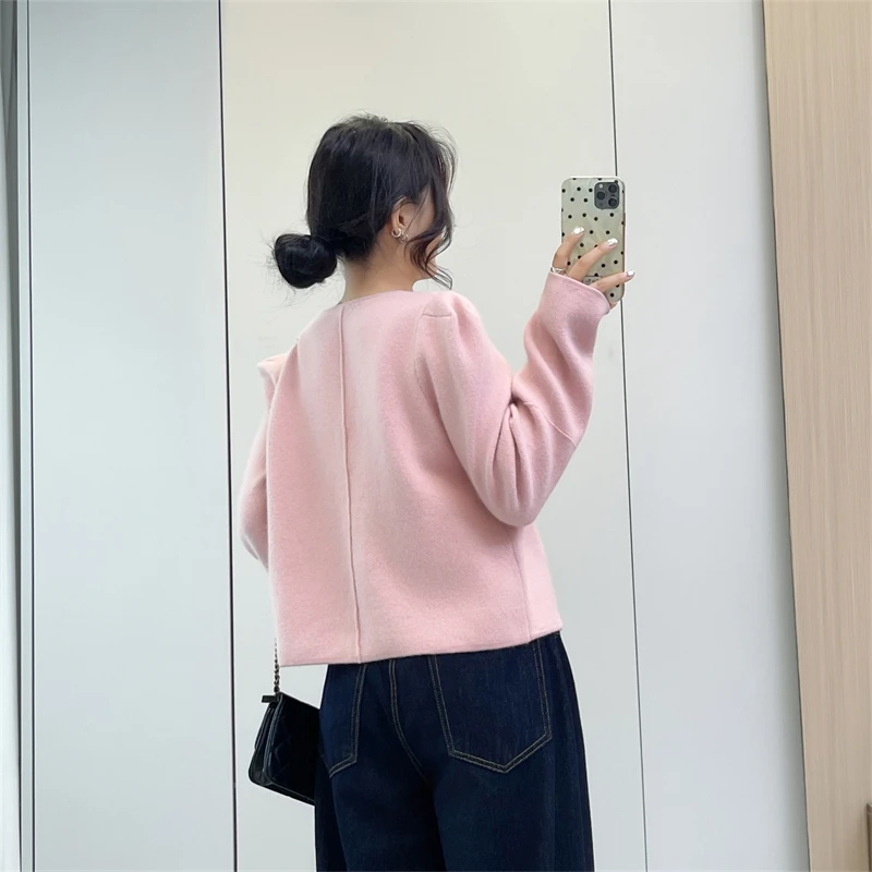 เสื้อสเวตเตอร์ถักไหมพรมแบบลำลอง แขนยาว ทรงหลวม สไตล์คาร์ดิแกนเปิดหน้า สำหรับผู้หญิง แฟชั่นฤดูใบไม้ร่วงและฤดูหนาว แบรนด์ Huige