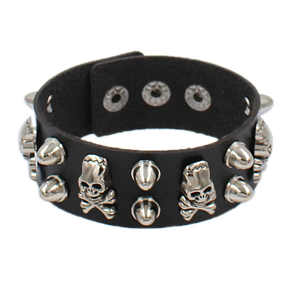 Hip Hop Rock PU Leather Bracelet Men and Women Punk Spikes Rivets Skull Heart Cross Creative Party Bracelet Jewelry Accessories