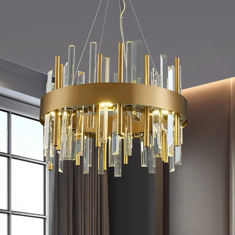 Modern Crystal Chandeliers Luxury LED Gold Gray Round Hanging Lamps for Ceiling Living Room Bedroom Dining Room Pendant Lights