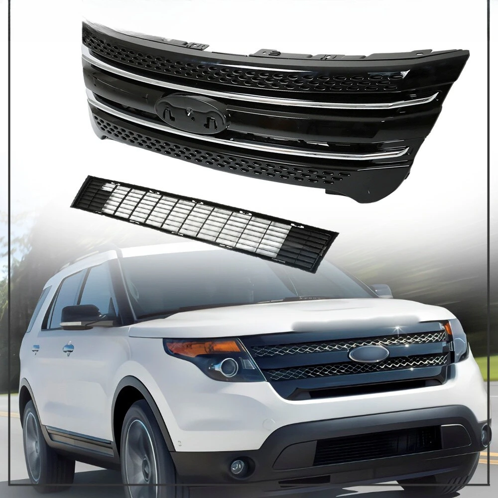 

Front Bumper Upper Grille Assembly For Ford Explorer 2011-2015 Glossy Black