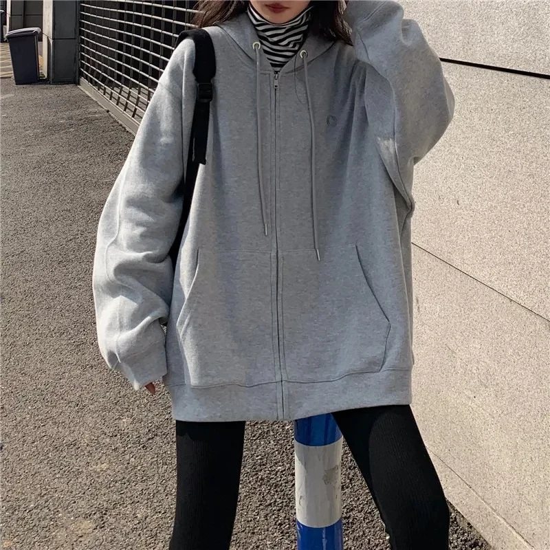 Harajuku Fashion Women Oversized Casual Y2k Zip Up Hoodie Sweatshirt Female Streetwear Hooded Pocket Zipper Sweat Shirt Clothes