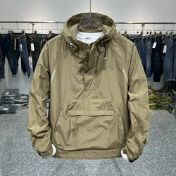 Korean Fashion Jackets for Men Zippered Jacket Hoded Men's Casual Street Multi Pocket Work Jacket, Slim Fit Pilot Baseball Suit
