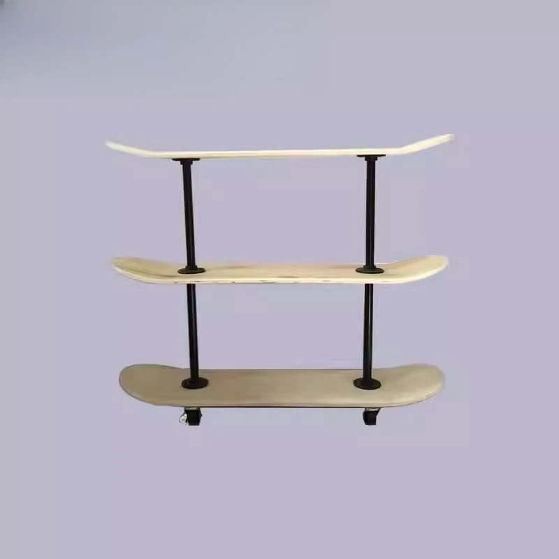 Solid Skateboard Stool, Iron DIY Skateboard Chair, Natural Wood Design Shoe Bench, Double-Sided Skateboard Small Table