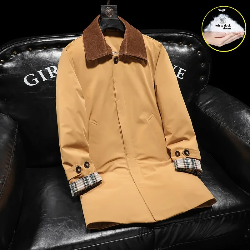 

Detachable Fur Collar Men's down Jaet Mid-Length Casual Thiened Cold Resistance White Du down Coat Ci Casual Daily Wear