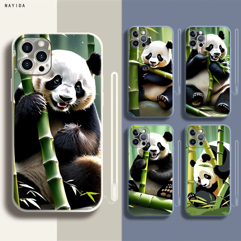 Soft Silicone Phone Case For Apple iPhone 15 14 13 12 11 Pro X XS Max XR Plus Mini Cover Pandas gnawing on bamboo