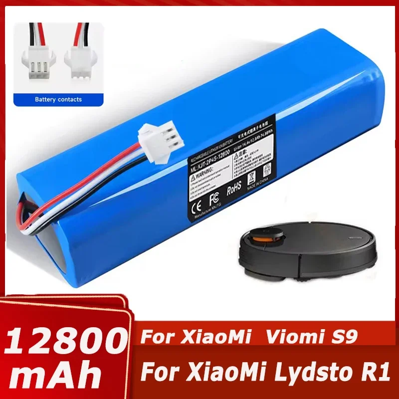 For XiaoMi Lydsto R1 Viomi S9 Roidmi Eve Plus Robot Vacuum Battery 14.4V 7800mAh/9800mAh, Rechargeable Li-ion Power Supply