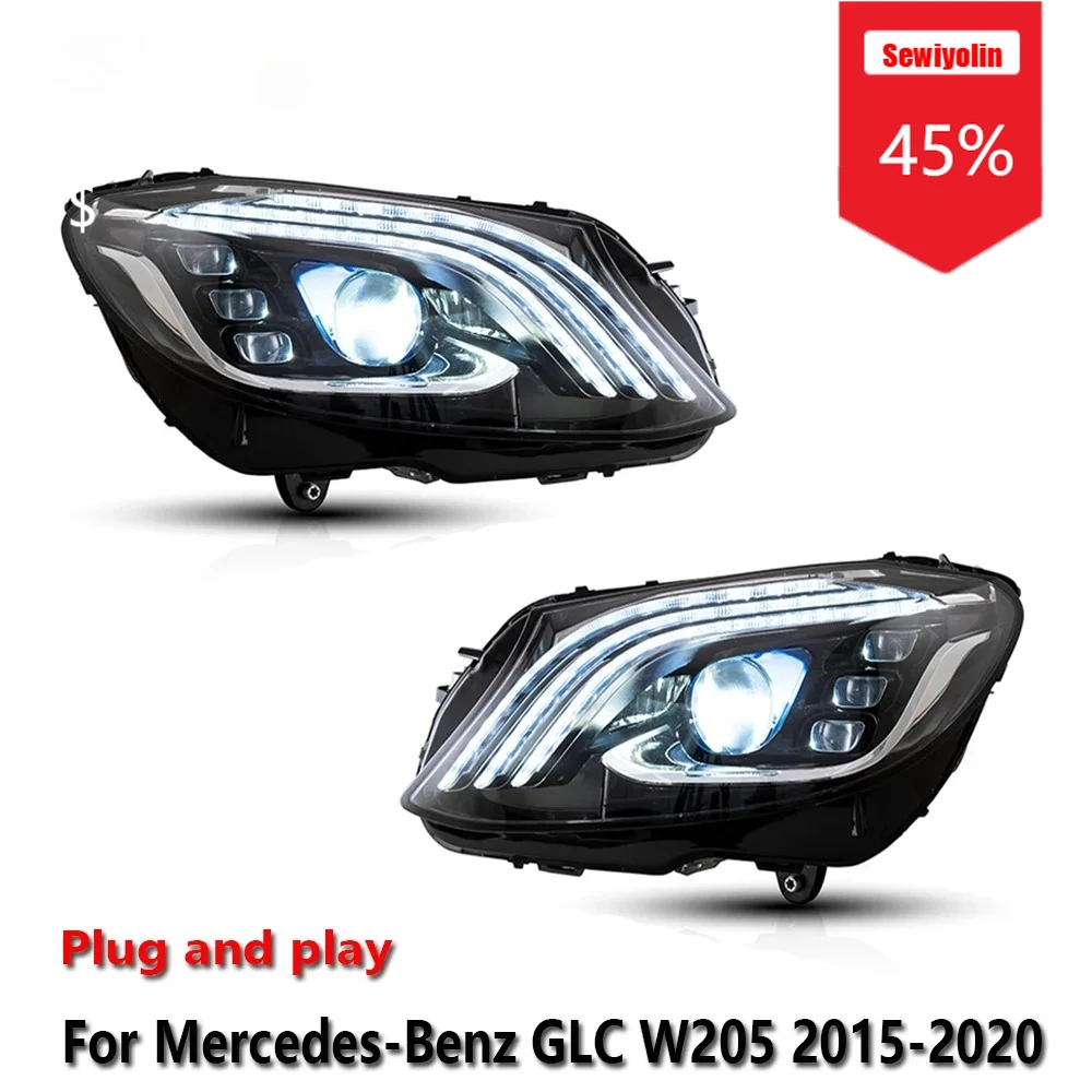 

Sewiyolin Car LED Headlight Assemblies For Benz GLK W205 2015-2020 Fog DRL Brake Turn Signal Lamp Plug and Play