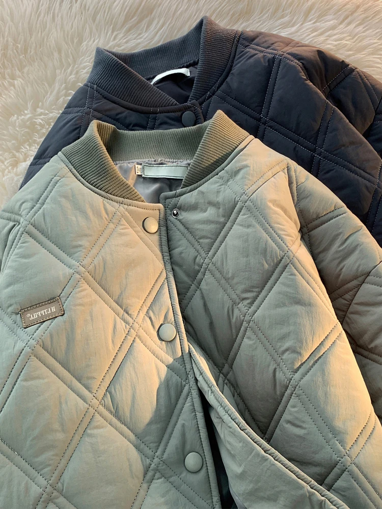 

American Retro Diamond Plaid Cotton Coat for Men in Winter Quilted and Thickened Trendy Brand Loose Baseball Cotton Coat