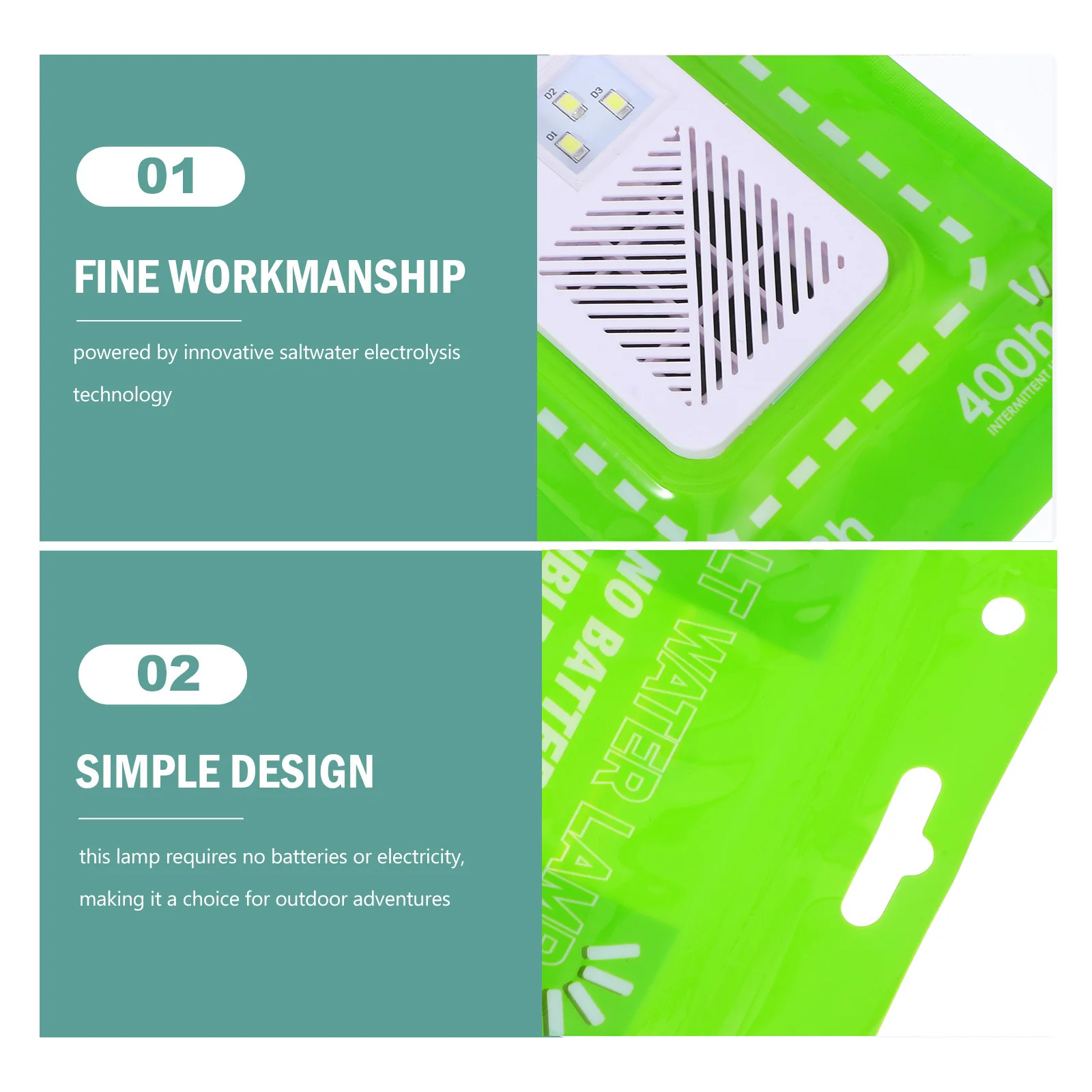 مصباح المياه المالحة في الهواء الطلق: 3 LED 50Lm ضوء الطوارئ المحمول للتخييم خيمة معلقة بقاء والعتاد صديقة للبيئة لا