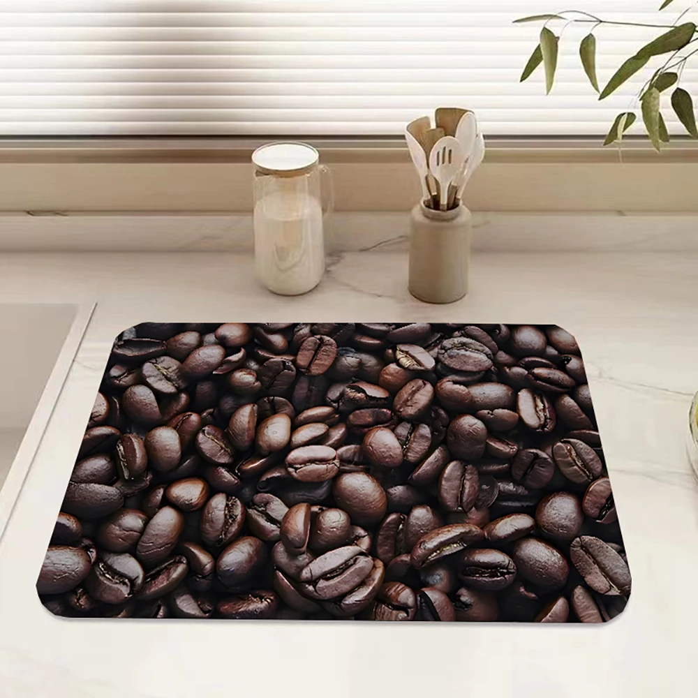 

Kitchen Tableware Coffee Draining Pad Quick Drying Dish Mat Printed Dinnerware Cups Bottle Placemat Diatomite Super Absorbent Ma