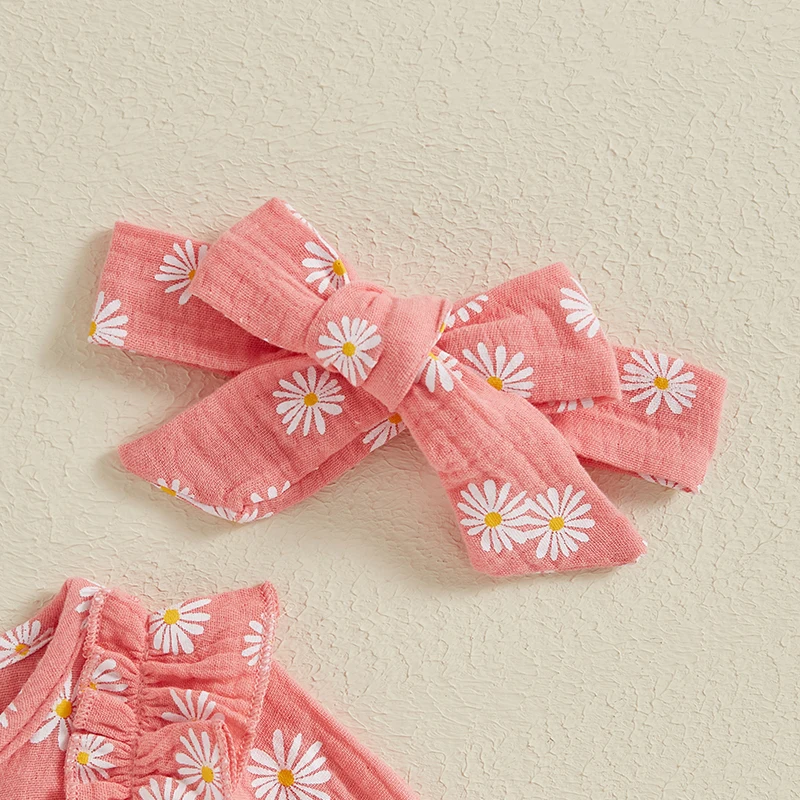 Conjunto de 2 peças de Daisy Print Romper com Headband, manga comprida, roupas recém-nascidas, bebê menina, criança, outono