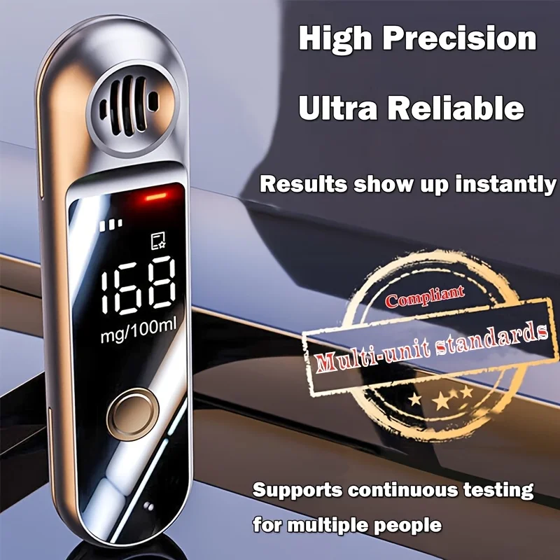 

Portable Personal Alcohol Analyzer with LCD Display | Digital Rechargeable Breathalyzer, USB Powered, Battery