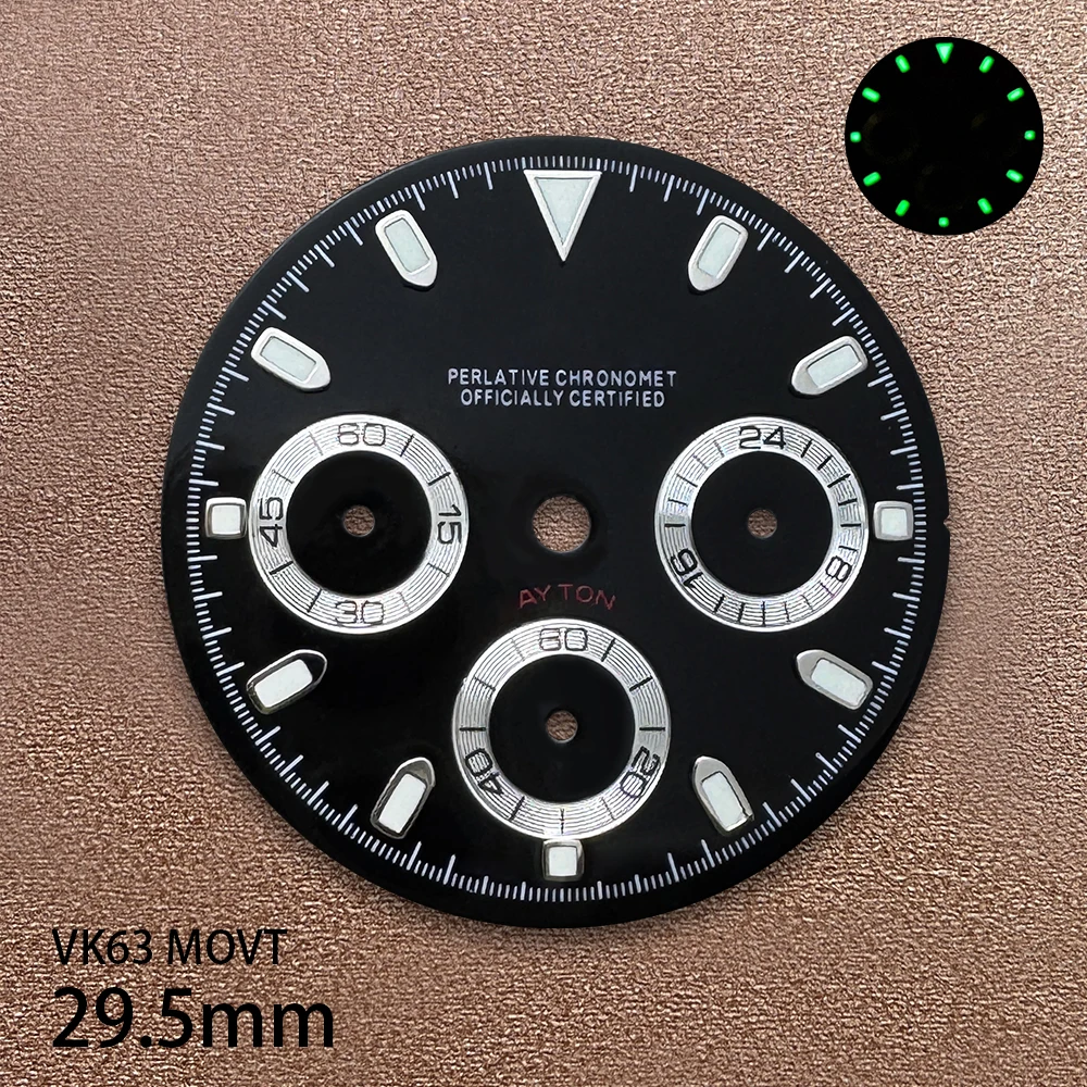 Cadran Panda DTN avec Logo S, 29.5mm, adapté au mouvement VK63, vert glace, accessoires de Modification de montre de qualité