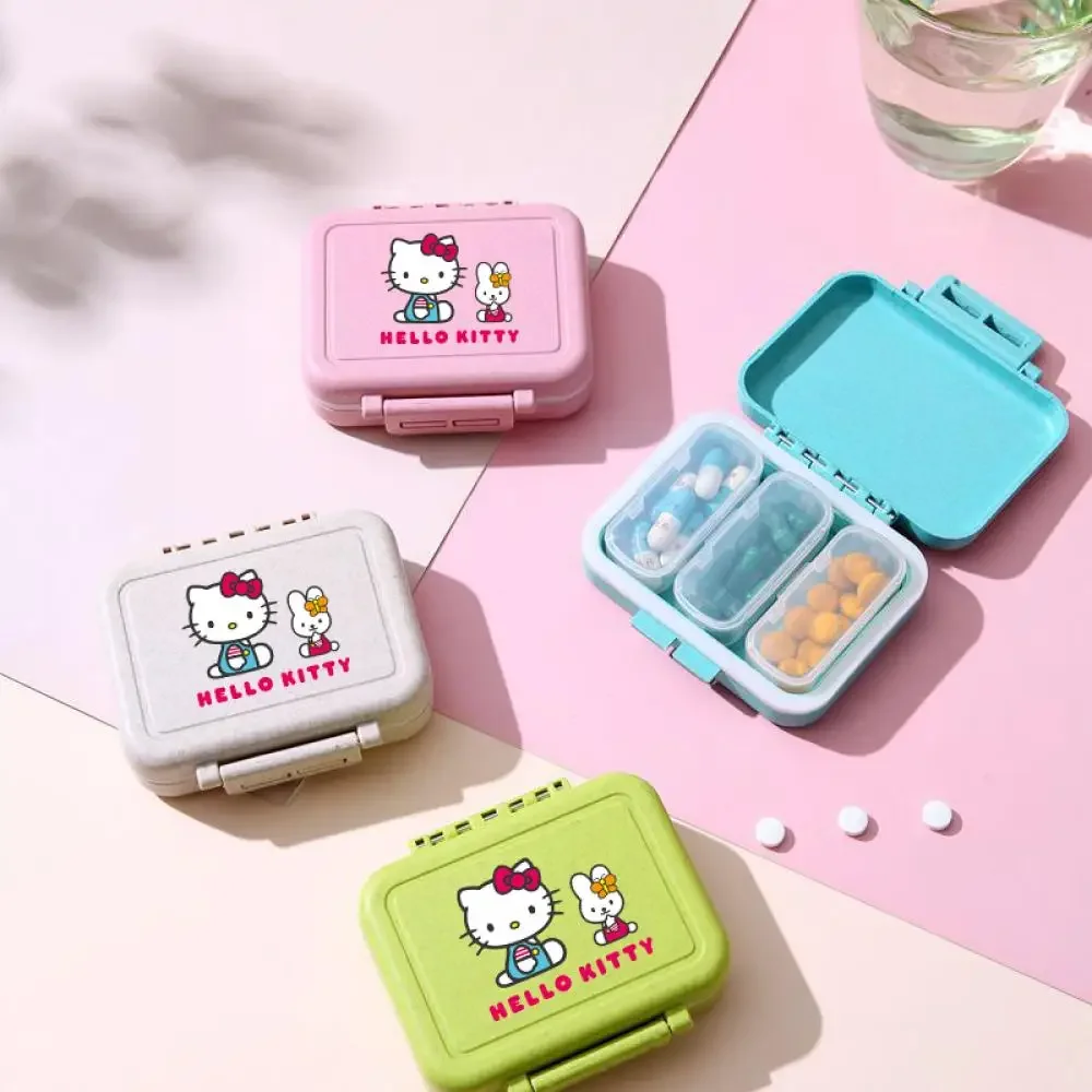 Sanrio Hello Kitty Cartoon Pill Cases Kawaii Moisture Proof Seal Ring Pills Organizer Case 3 Grids Travel Waterproof Pill Box