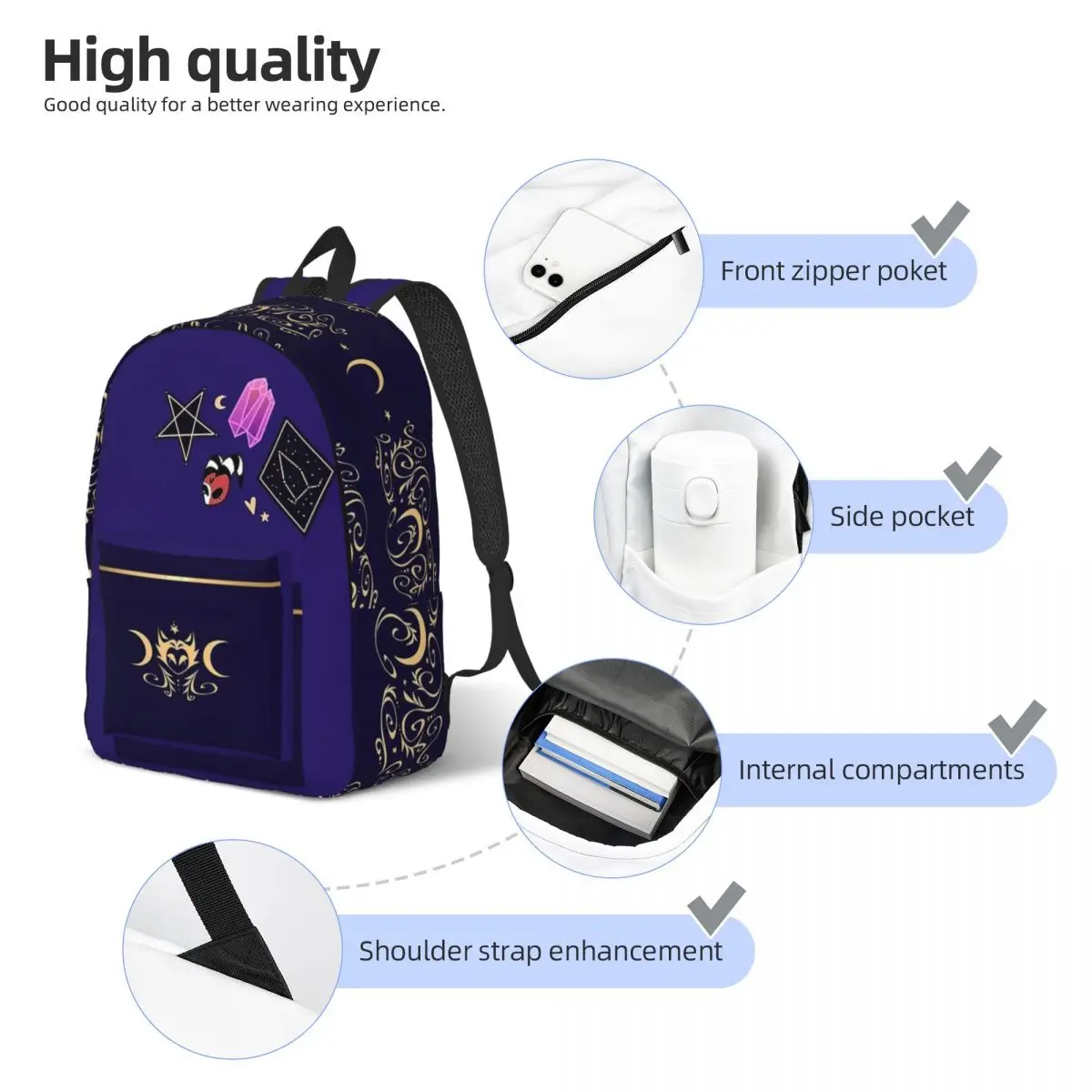 Helluva Boss Stolas Cartoon Teenage Backpack with Pocket High School Business Daypack for Men Women College Canvas Bag