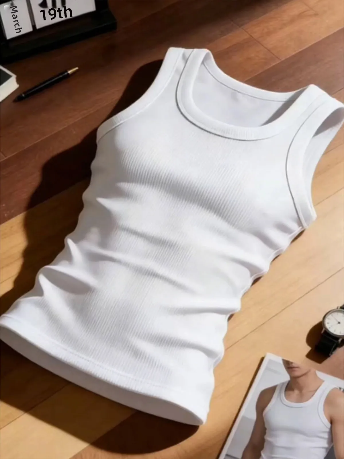 Ice Silk Thread Men's Sleeveless Vest Thin Breathable Cool Feeling Fitness Sport Style Waist Cinching T-Shirt Casual Summer Top