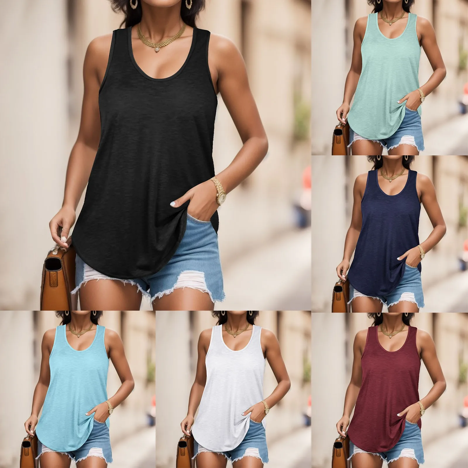 

Tank Tops For Women Summer Tops Sleeveless Shirts Sport Loose Fit Racerback Workout Solid Loose Comfy Fashion Blouse Vest Top