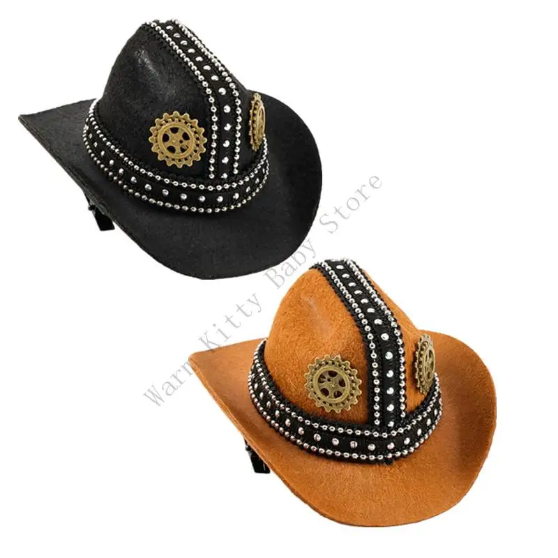 

1pc Felt Steampunk Top Hat Shape Hai Clip Mini Rivets Punk Hat Hairpin For Children Photography Barrettes Hair Accessories