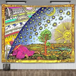 Flammarion Engraving Woodcut Tapestry Aesthetic Hippie Sun Moon Tarot Tapestrys Home Decoration Oil Painting Sofa Blankets