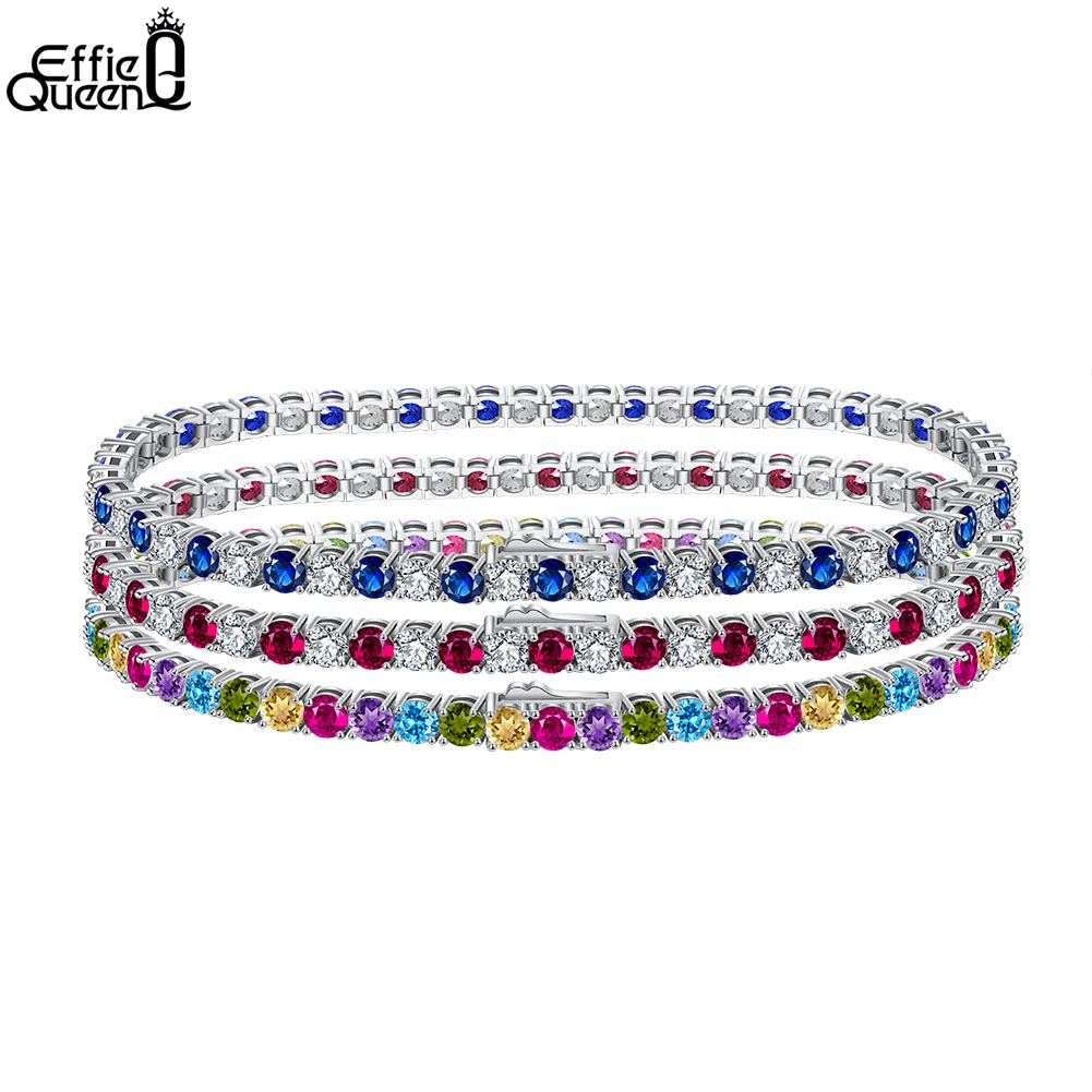 

Effie Queen Genuine 925 Sterling Silver MultiColor Tennis Bracelet 3mm Cubic Zirconia Handmade Bracelet Jewelry for Women SB137