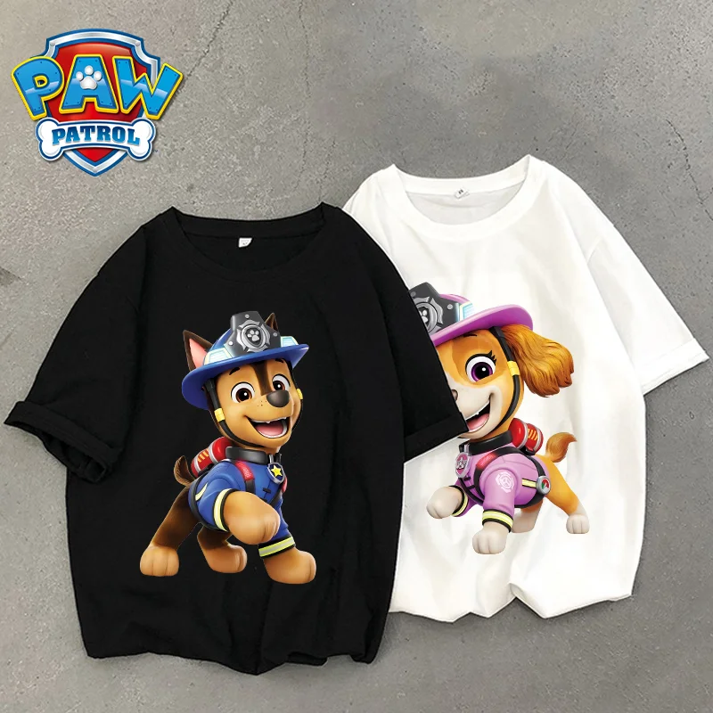 

Paw Patrol Child T-Shirt Cotton Simple Black & White Short Sleeve Tees Chase Skye Cartoon Anime Printed Summer Clothes Kids Gift