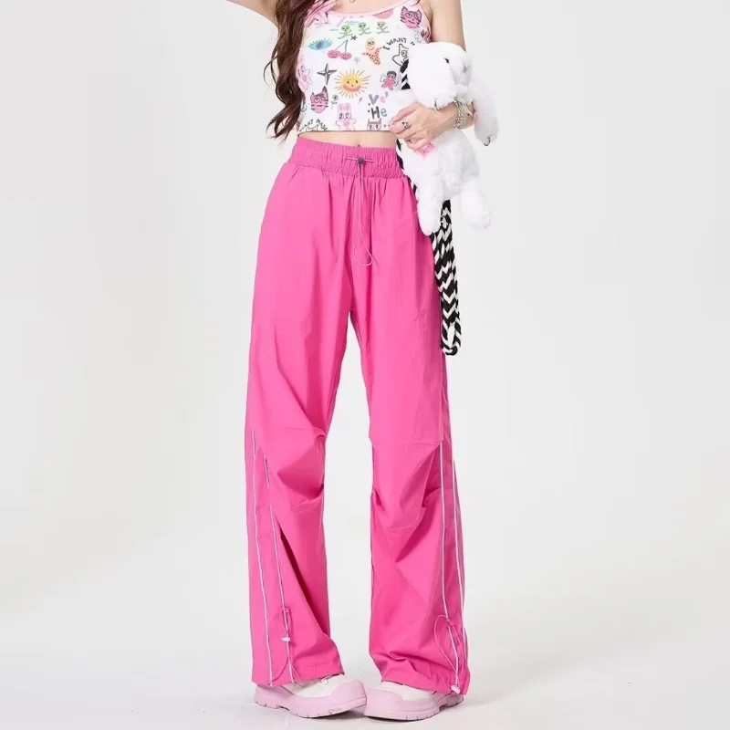 2024Y2K Pink Pants Women Harajuku Quick Dry Sports Trousers Streetwear Hip Hop Wide Leg Sweatpants Female Casual Oversized Pants