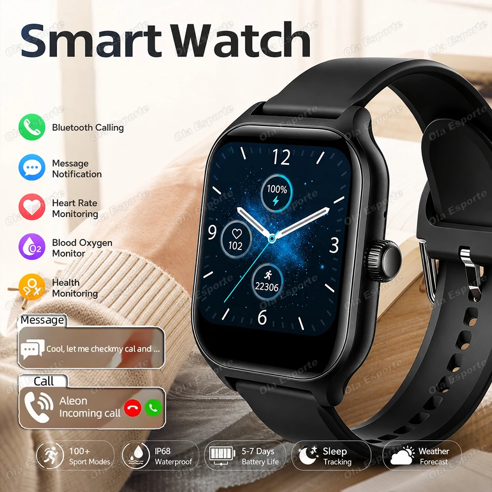 2026 Smart Watch Outdoor Sports Watches Message Reminder Wireless Call Heart Rate Sleep Monitoring Weather BT Smartwatches HT30