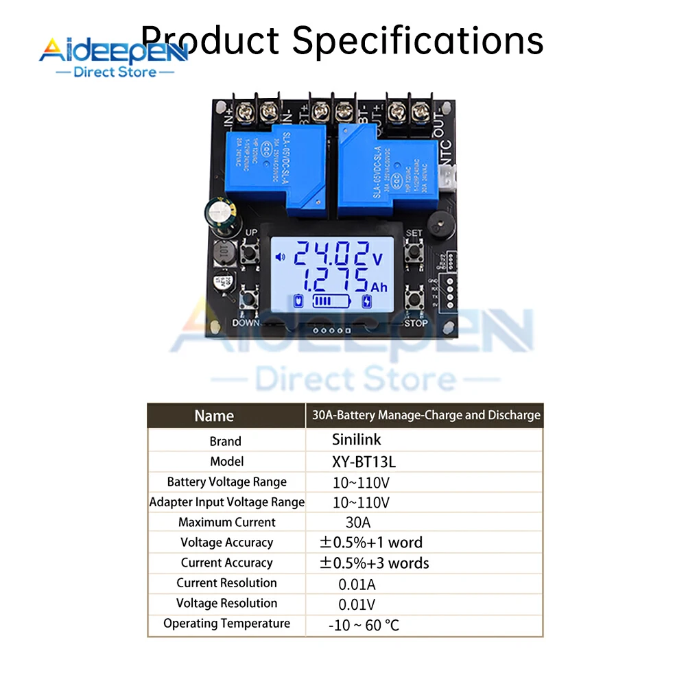 BT13L DC 10–110 V 30 A Batterie-Coulometer, digitaler Batteriekapazitätstester, vollautomatische Lade- und Entlademanagement