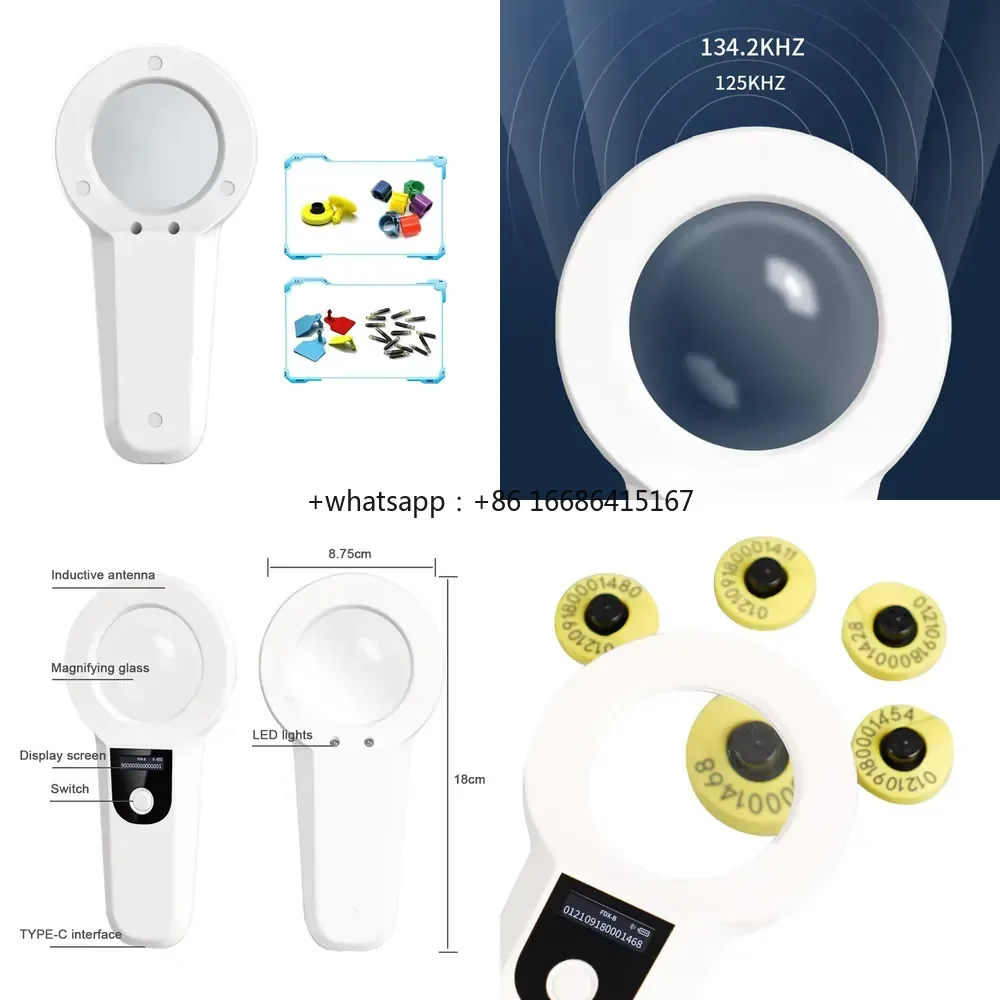 Ear Tag Reader Bluetooth Low-Frequency Ear Tag Reader 1024 Storage Ring-Shaped Sensor Fast Recognition OLED Display