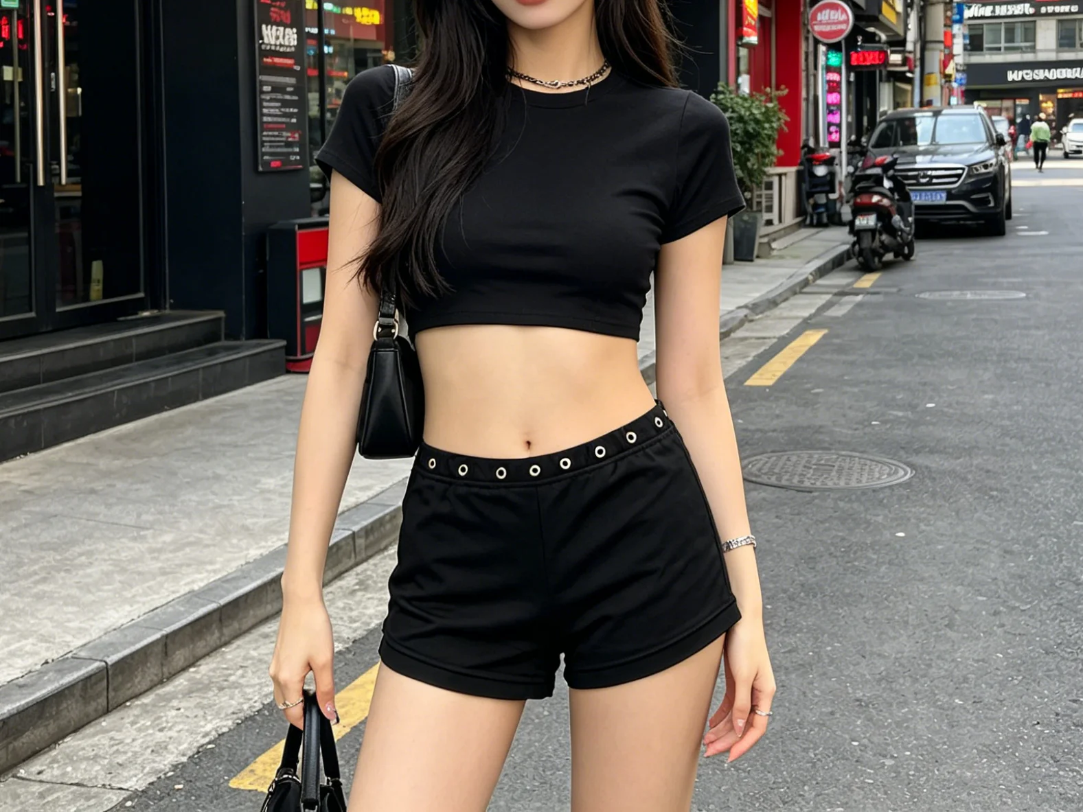 Summer fashion High Street Y2K low waist sexy hot girl rivet black Gray contrast casual shorts