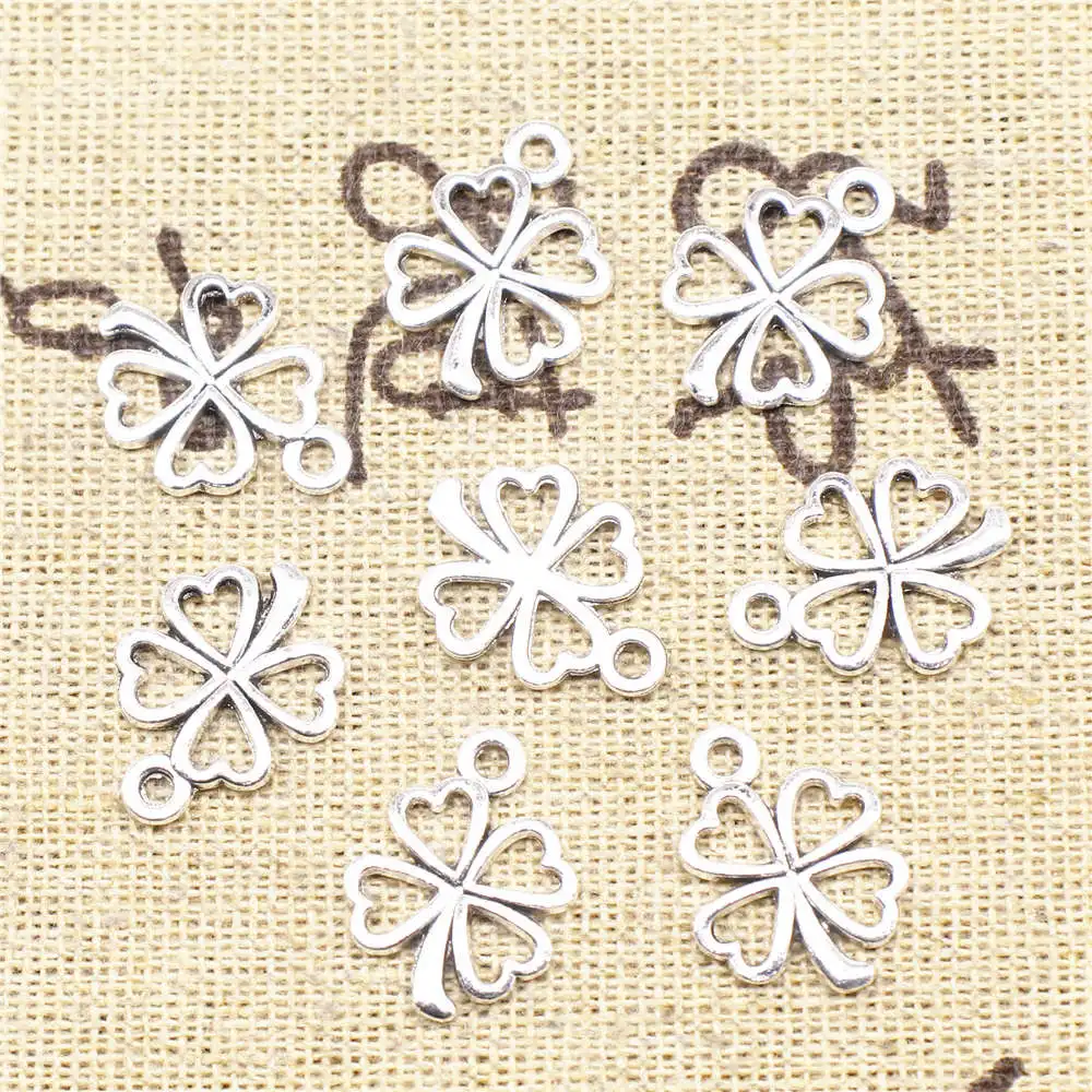 Fashion Jewellery Diy Craft Charms Four-leaf Clover Antique Silver Color Pendant Necklac 13x17mm 20pcs