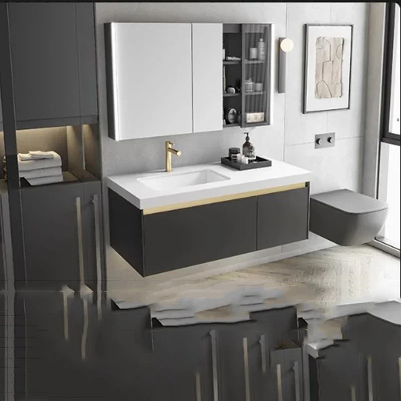 

Storage Lighting Bathroom Cabinet Mirror Luxury Nordic Storage Shelf Bathroom Vanity Modern Vestidores Tocador Home Furniture