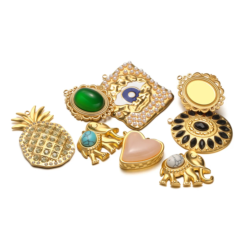 

3Pcs Gold Plated Stainless Pineapple Zircon Charms Heart Elephant Pendants for DIY Jewelry Making Necklace Earrings Components