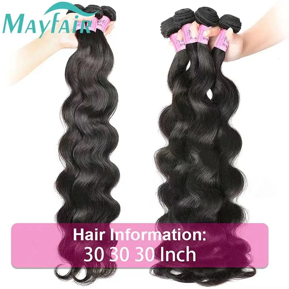 Extensiones de cabello humano ondulado brasileño, mechones de cabello virgen Natural, color negro, oferta de 3 y 4 mechones, 30 y 32 pulgadas