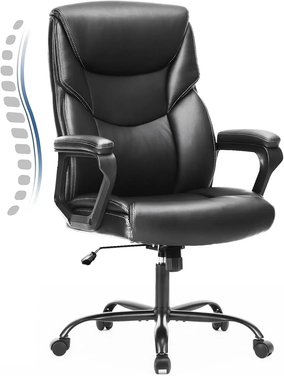 

Office Chair with Ergonomic Padded Armrest, Lumbar Support, Strong Metal Base PU Leather, Black