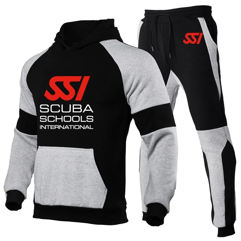 

2024 New Scuba Diving Dive SSI Men Spring and Autumn Fashion Printing Leisure Color Matching Hoodie Trousers Two-piece Set