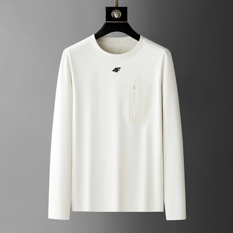 الراقية العلامة التجارية الربيع والخريف جديد مريح جولة الرقبة الرجال الأصلي رائعة إلكتروني التطريز سستة بأكمام طويلة تي شيرت #5