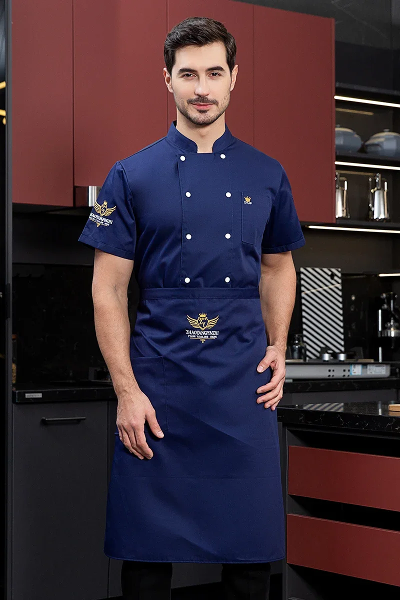 新しいシェフ制服半袖通気性レストランシェフコートベーカリーフードサービスダブルブレスト新しいクッキングジャケット服
