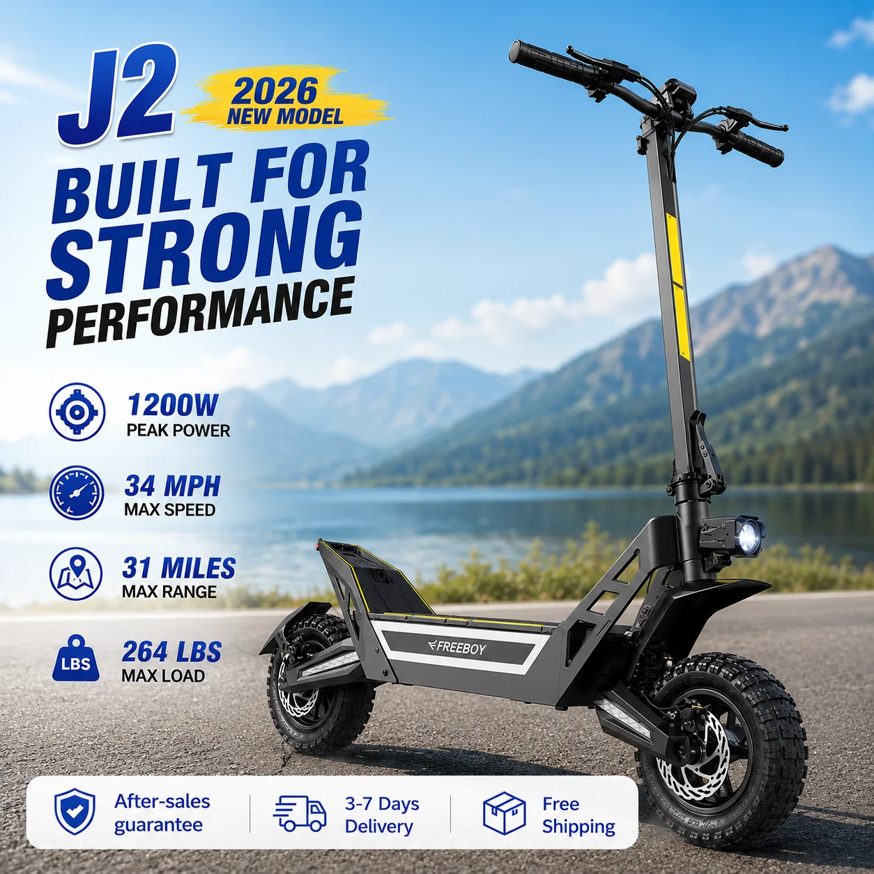 FREEBOY 1200W Adult Student Electric Scooter, Foldable Design, Smart Display, 11-Inch Pneumatic Tires, 264-LB Capacity, City Commute, Campus Travel,Smart Scooter,Holiday Gifts,Sports Cycling