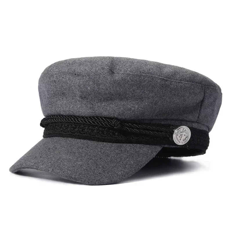 Fashion Women Men  Spring Autumn Sailor Black Ladies Beret Top Captain Cap Travel  Octagonal Hat