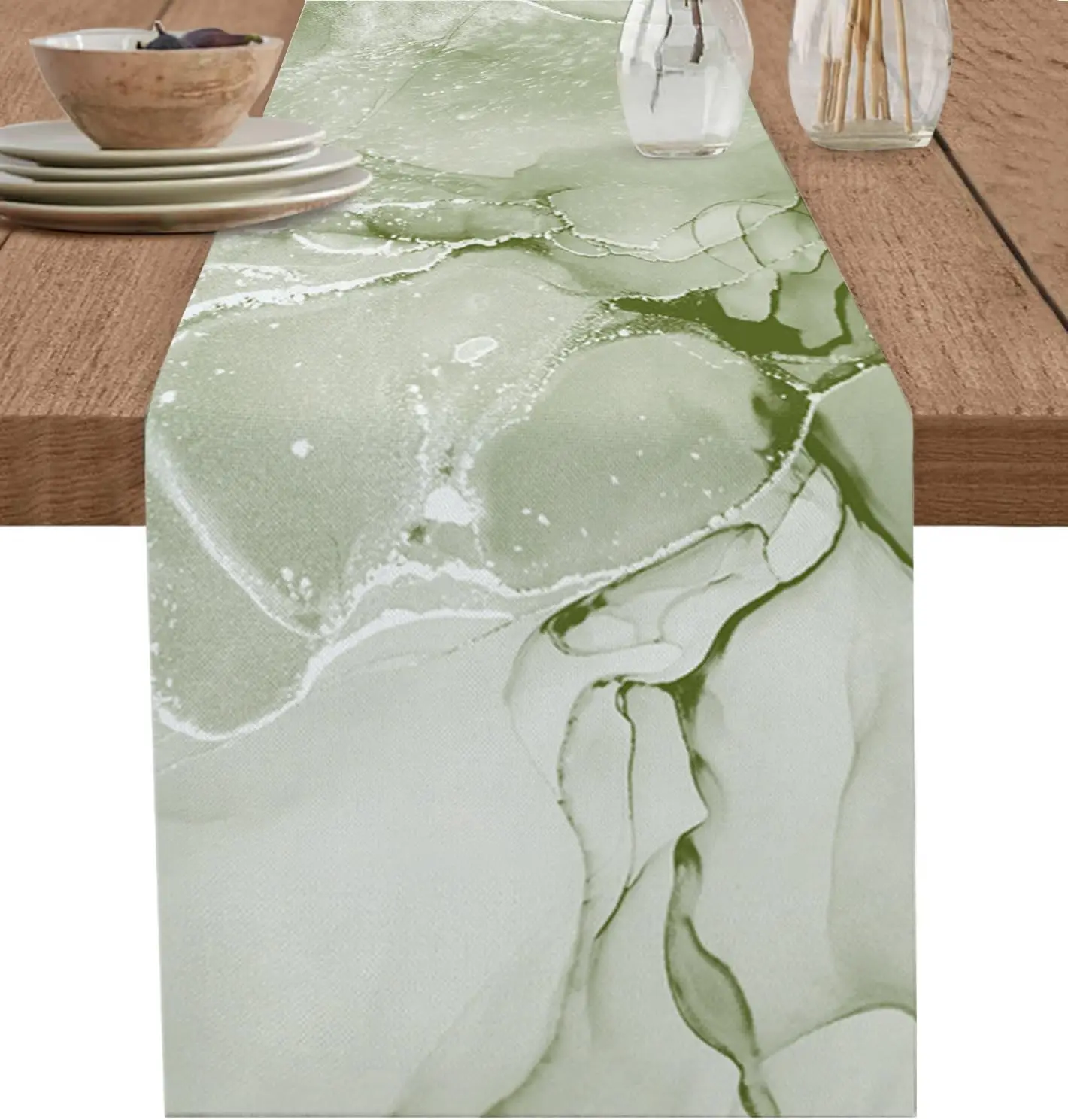 Green Marble Linen Table Runners Holiday Dresser Scarves Modern Minimalist Table Runner Outdoor Dining Home Living Room Decor