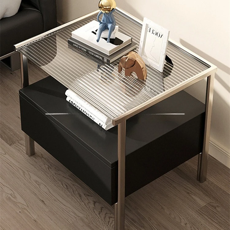 Italian minimalist bedside table, bedroom Changhong glass household minimalist modern locker