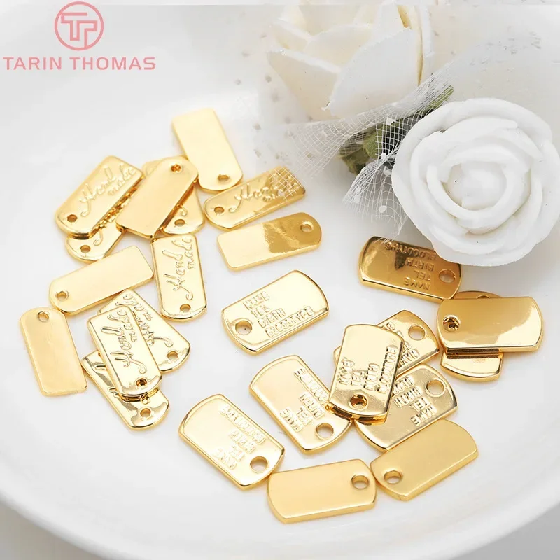 (808)20PCS 7x13MM Hole 2MM 24K Gold Color Brass Rectangle Label Charms Pendants High Quality Diy Jewelry Findings Accessories