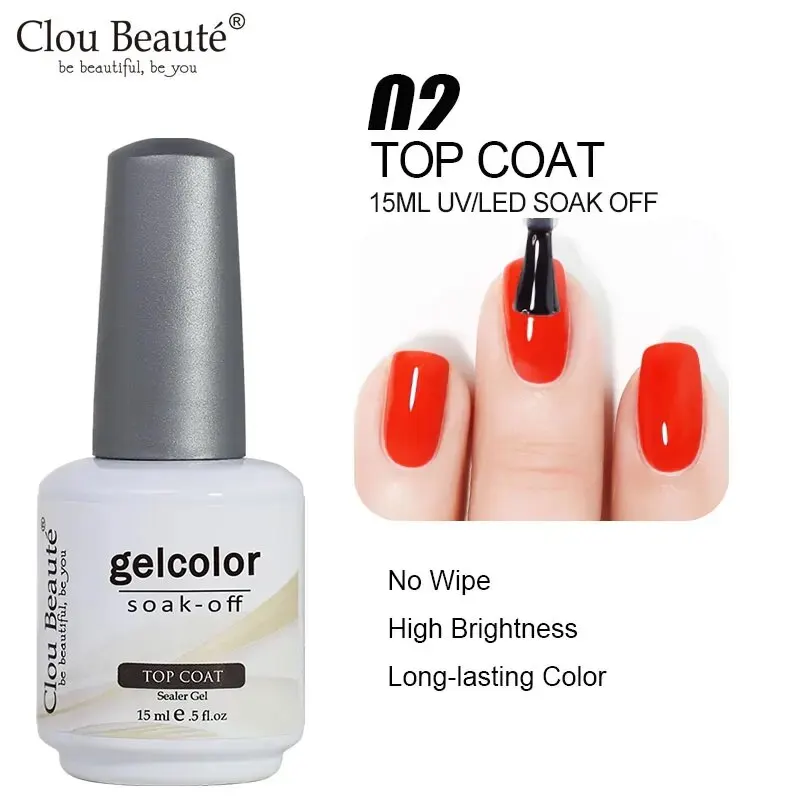 Clou Beaute No Wipe Top Coat Base Coat UV Gel Nail Art Tips Manicure Gel Nail Polish Color Gel Polish